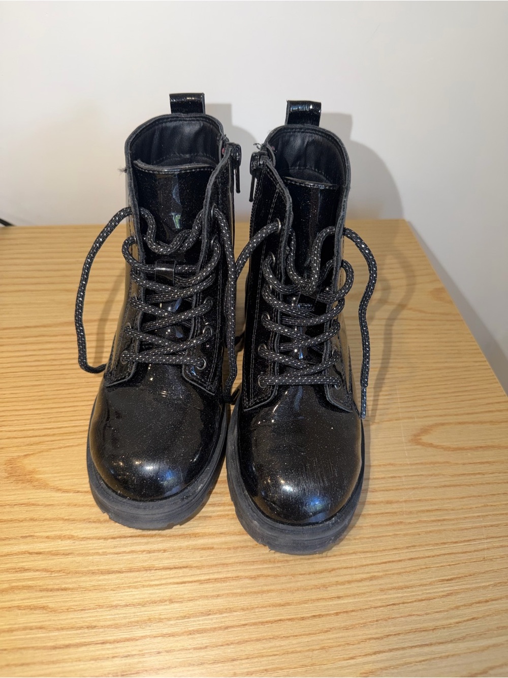 Old Navy Kids Black Patent Lace-Up Combat Boots